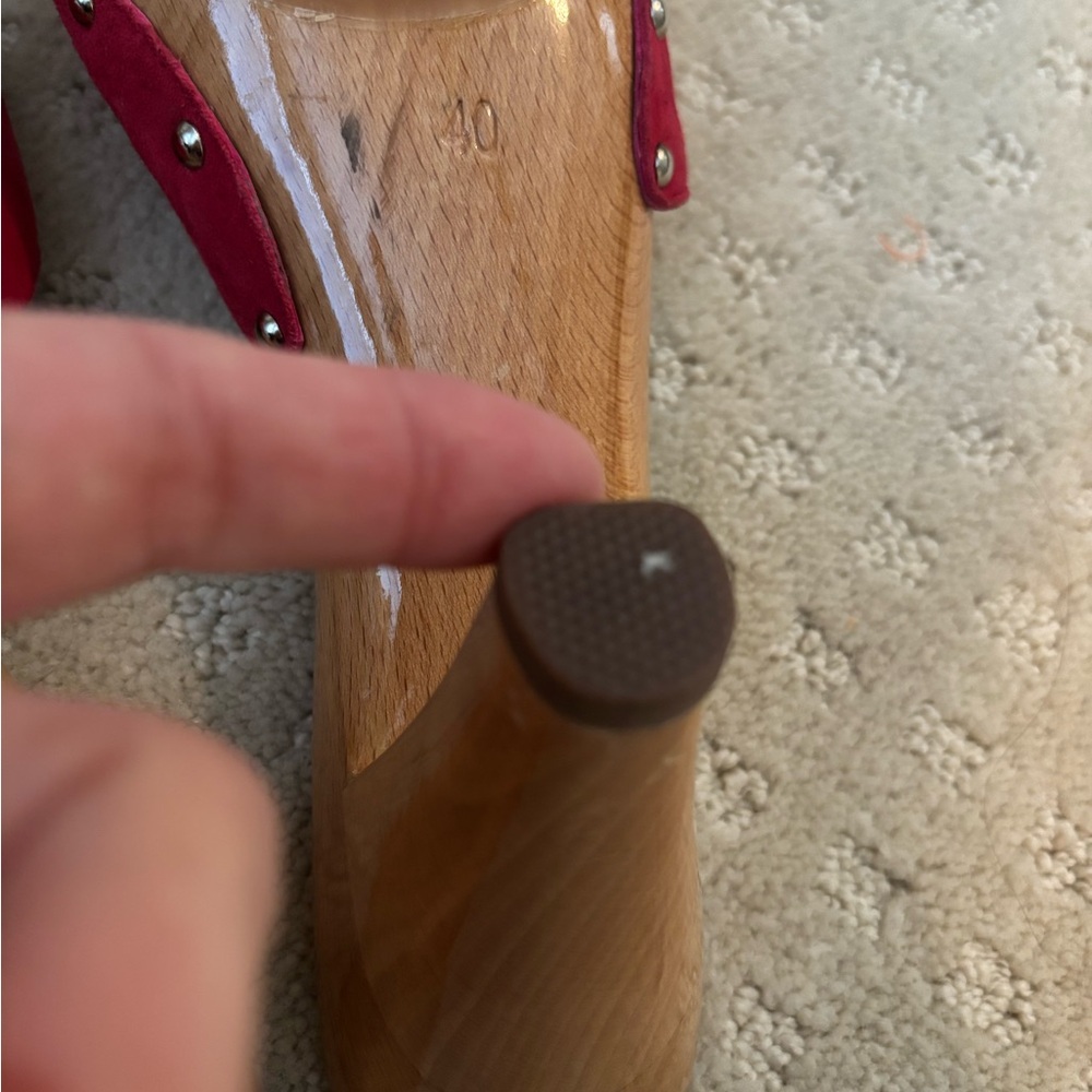 CHANEL Red Suede Slide Mules with Wood Heel - Picture 9 of 12